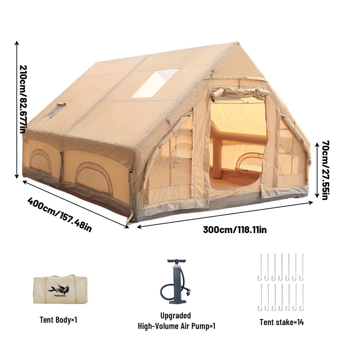 PAKICETUS Luxury Inflatable Camping Tent With Skylight and Air Pump