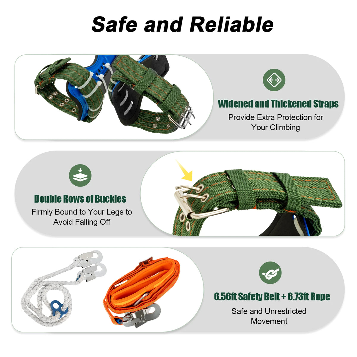 Arborist Tree Climbing Spikes Kit With Safety Harness And Rope