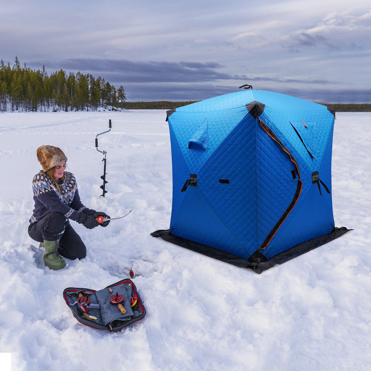 Portable Waterproof Windproof Ice Fishing Tent With Reinforced Fiberglass Poles