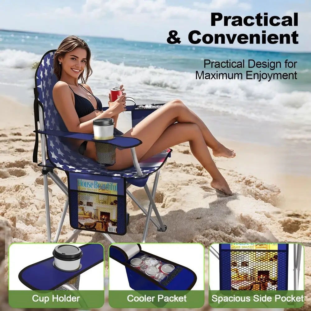 Folding Camping Chairs With Cooler Pouch And Cup Holder