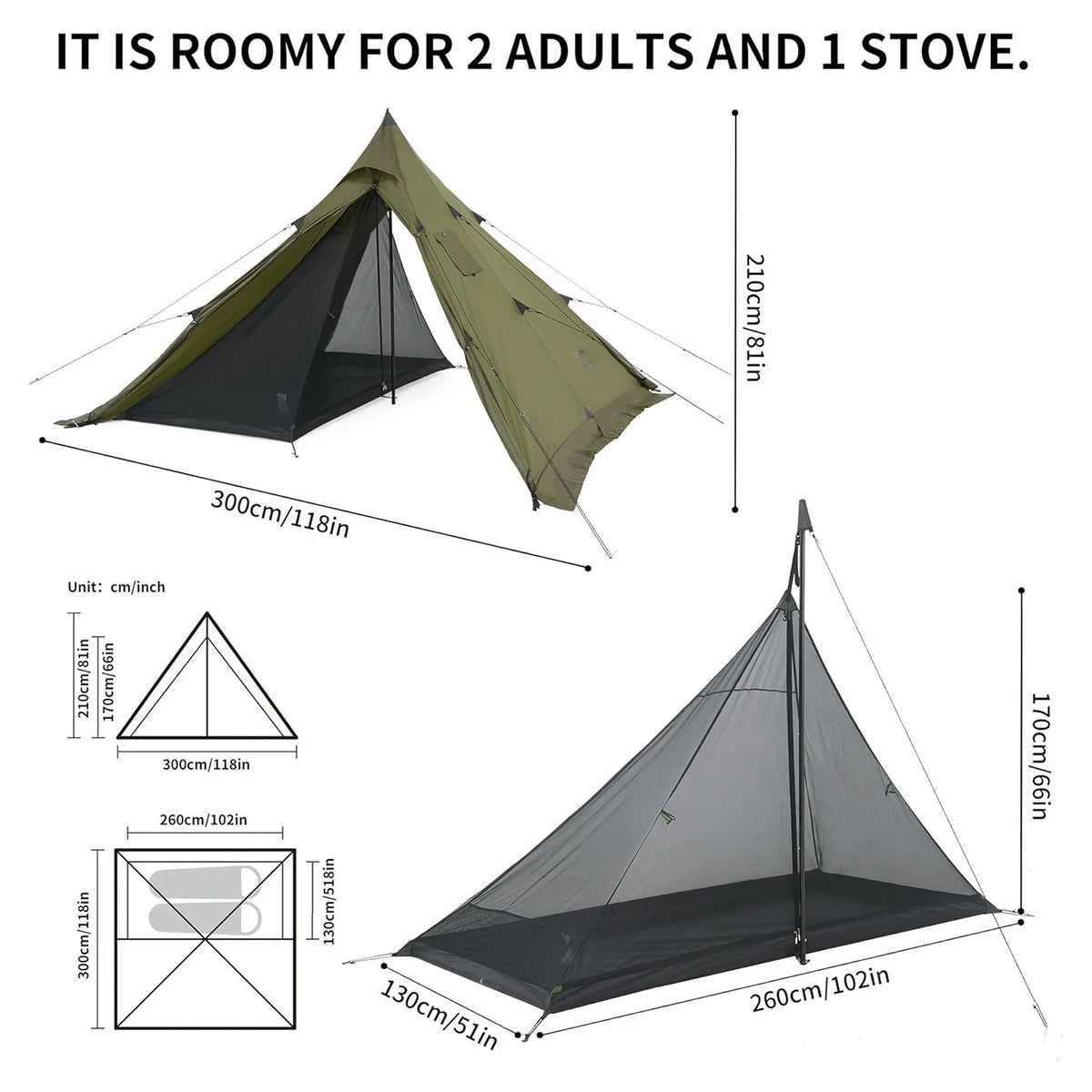 Naturehike Chimney Window Teepee Camping Tent With Flame Retardant Fabric