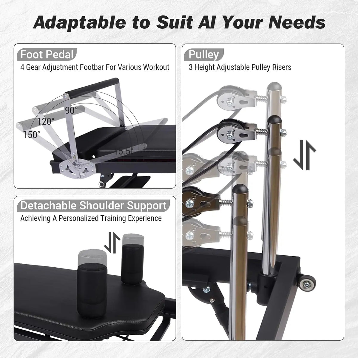 HiMISS Foldable Pilates Reformer Machine With Adjustable Heights