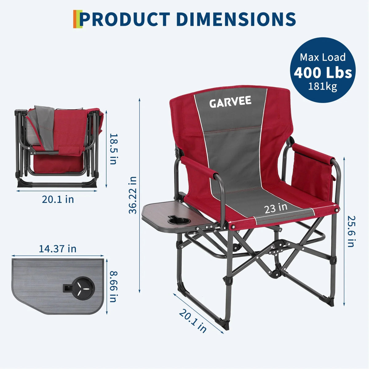 HiMISS Heavy Duty Folding Directors Chair With Side Table