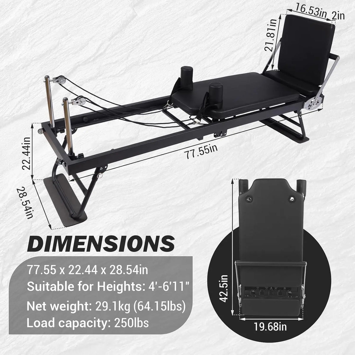 HiMISS Foldable Pilates Reformer Machine With Adjustable Heights