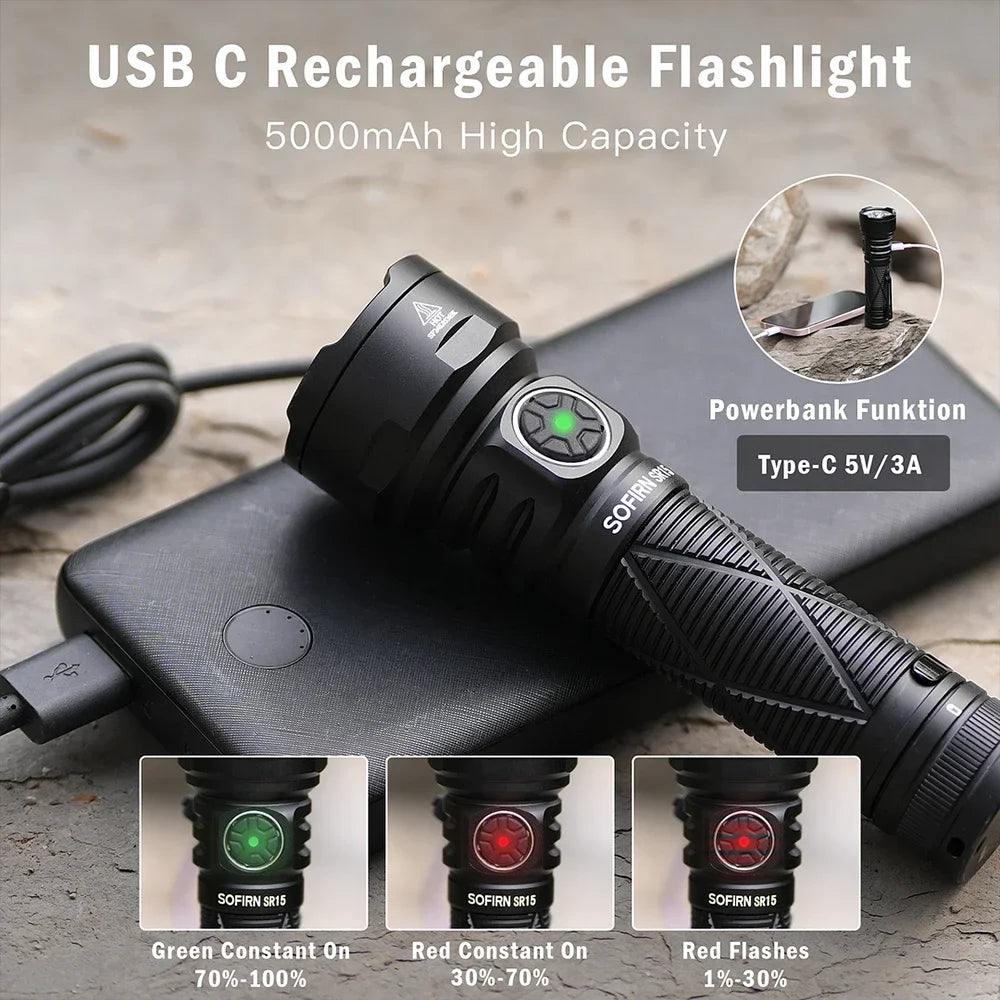 Sofirn SR15 Powerful SFT25R LED USB C Rechargeable Flashlight