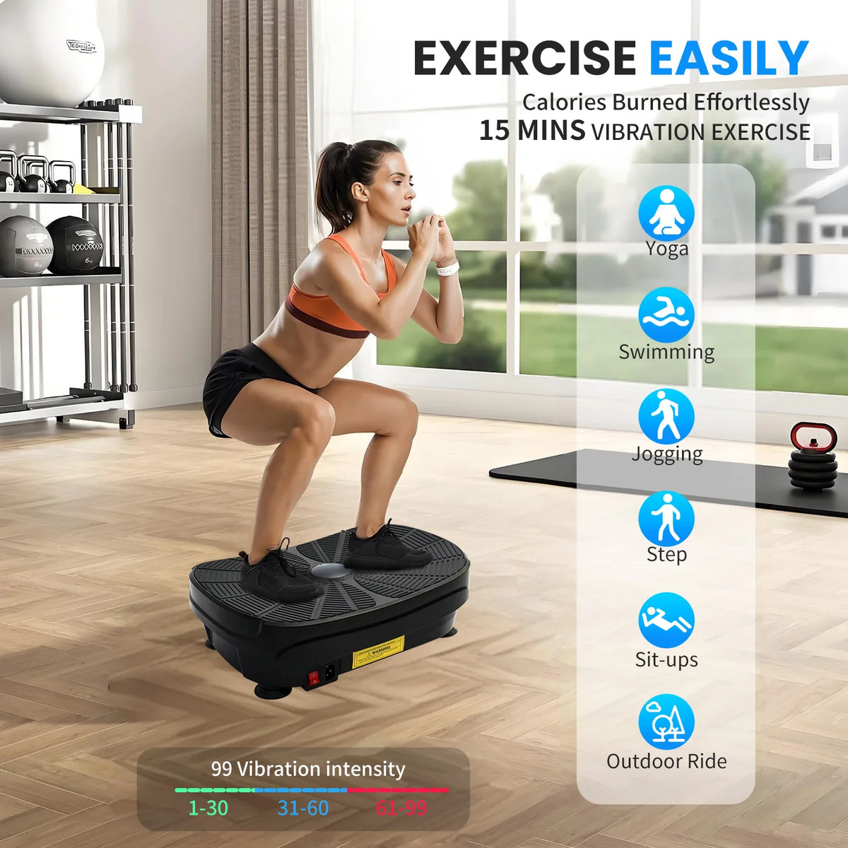 Portable Vibration Plate Exercise Machine With Resistance Bands