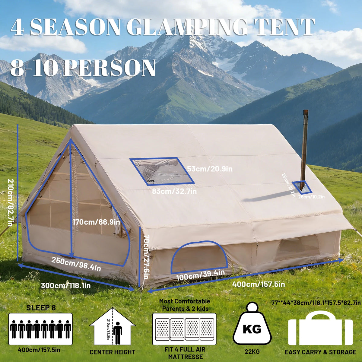 Pakicetus Inflatable Glamping Tent With Manual Pump For Outdoor Camping