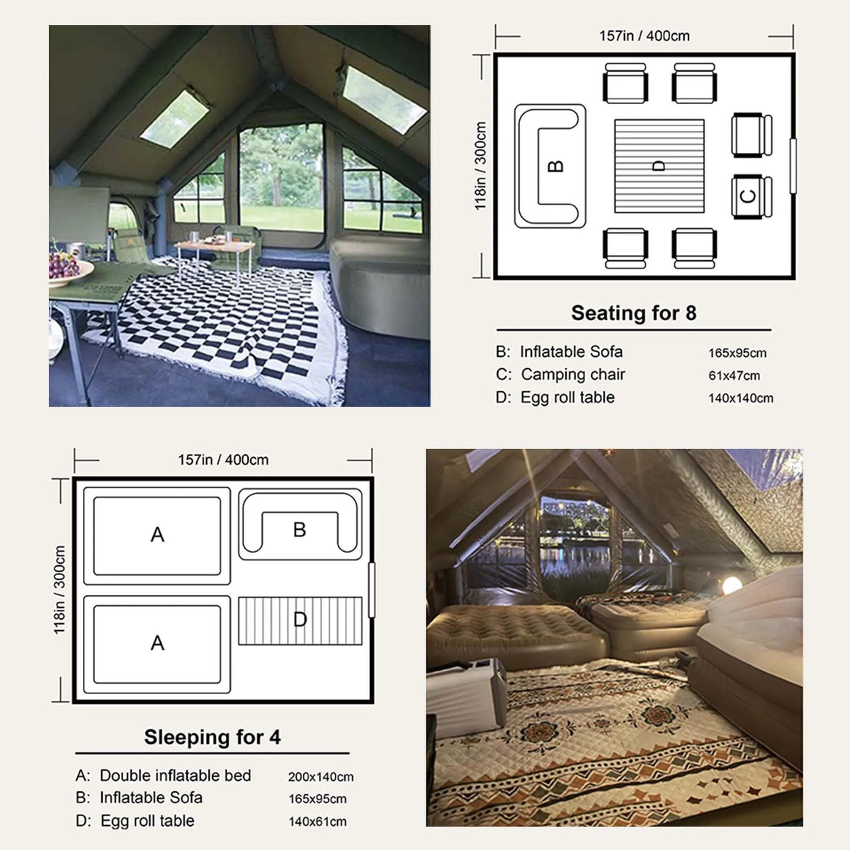 SENLEETO Inflatable Glamping Tent With Stove Jack For Camping
