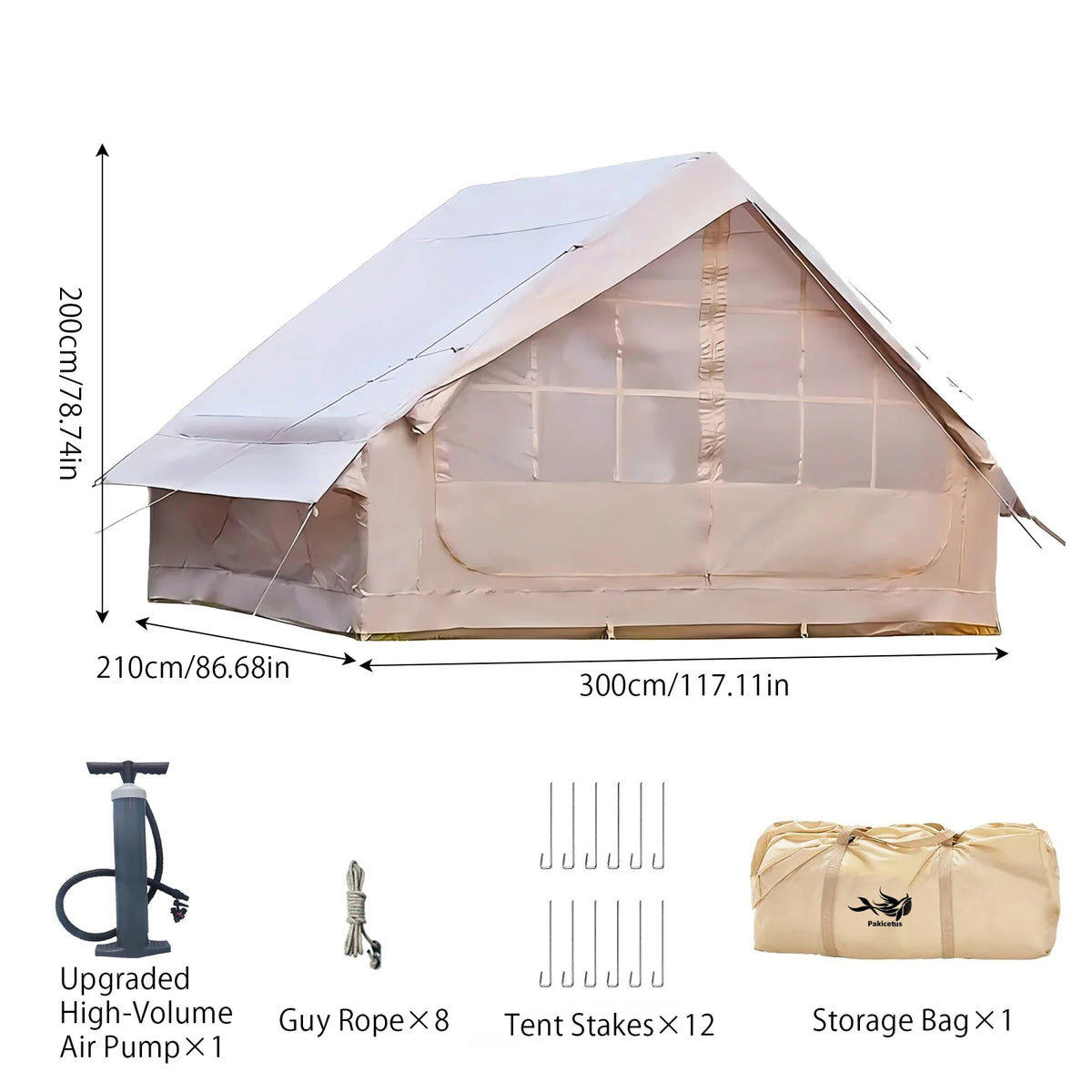 PAKICETUS Luxury Inflatable Camping Tent With Skylight and Air Pump