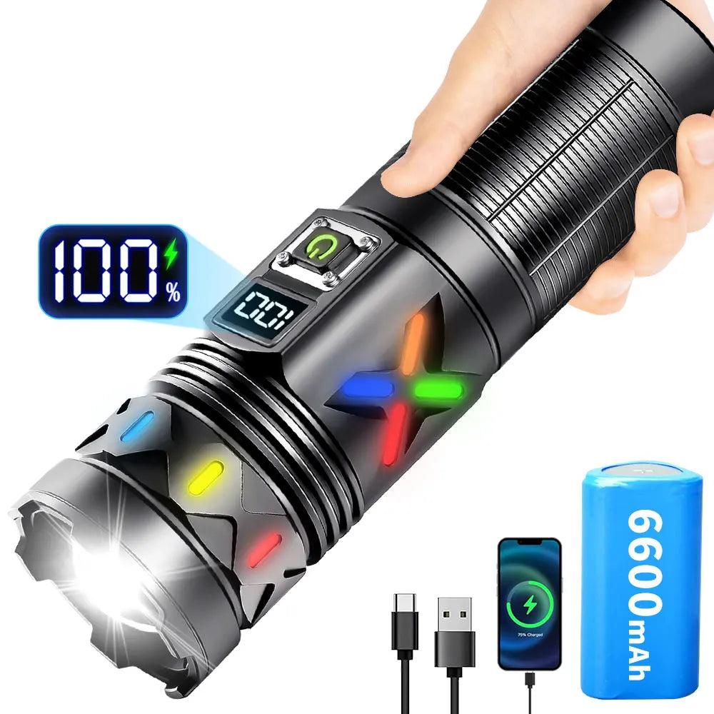 Rechargeable Tactical LED Flashlight With USB Charging and Zoom Focus